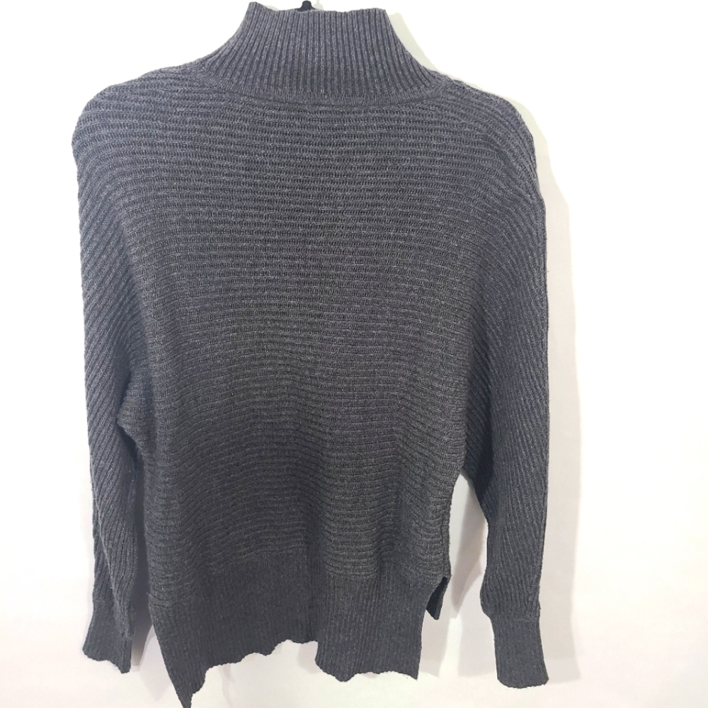 Loft Women' Size XS Gray Ribbed Sweater Top Shirt Mock Neck Long Sleeve Pullover - Picture 4 of 6